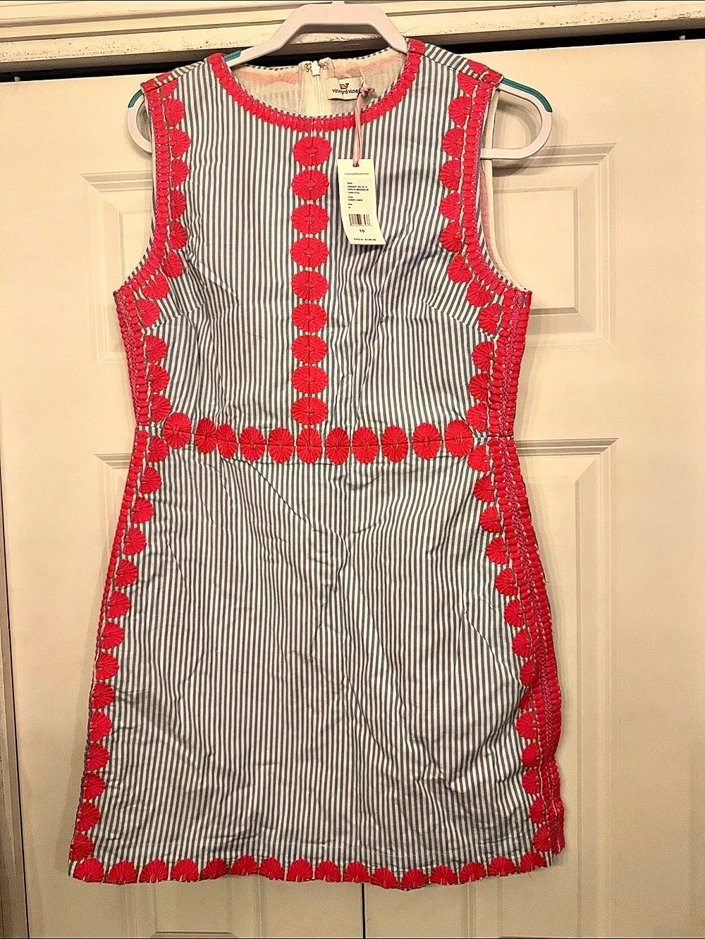 vineyard vines Embroidered Shift Dress Striped Mini Dress in Blue & Red Size 10